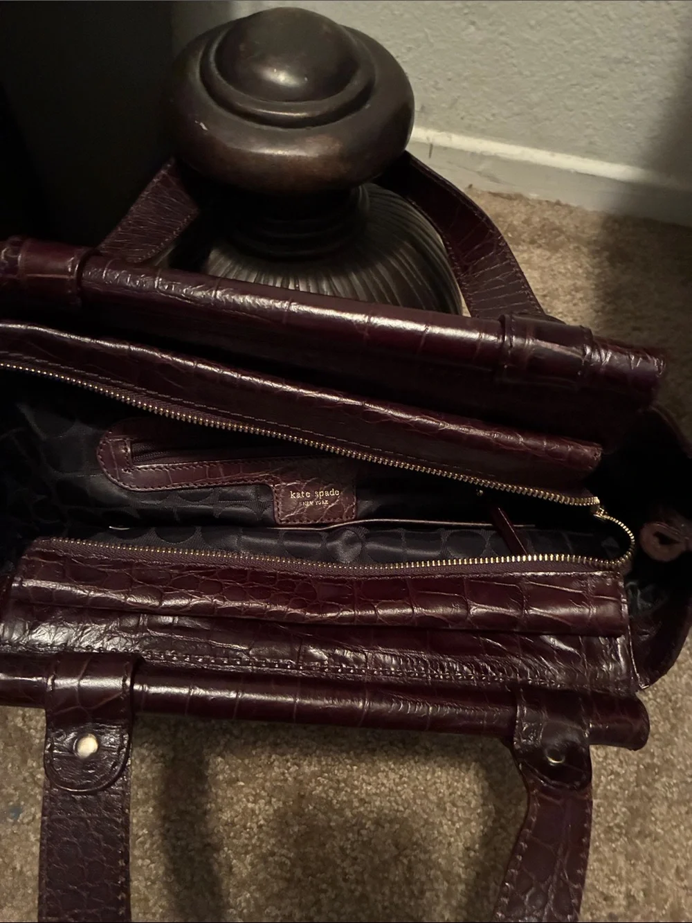 kate spade Dark Brown Suede and Croc-Trim Tote